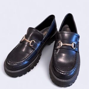 Women’s Black Loafers with Gold Accent